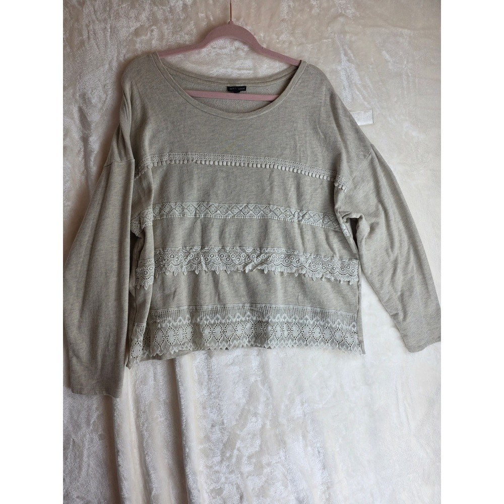 Hannah Beige Lace‎ Trim Long Sleeve Casual Top Women's XL